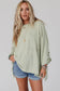 Gray ribbed roll-tab sleeve chest pocket oversize top - long tops