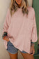 Gray ribbed roll-tab sleeve chest pocket oversize top - pink / s / 65% polyester + 30% viscose + 5% elastane - long tops