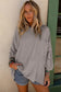 Gray ribbed roll-tab sleeve chest pocket oversize top - long tops