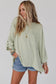 Gray ribbed roll-tab sleeve chest pocket oversize top - long tops