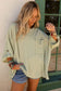 Gray ribbed roll-tab sleeve chest pocket oversize top - long tops