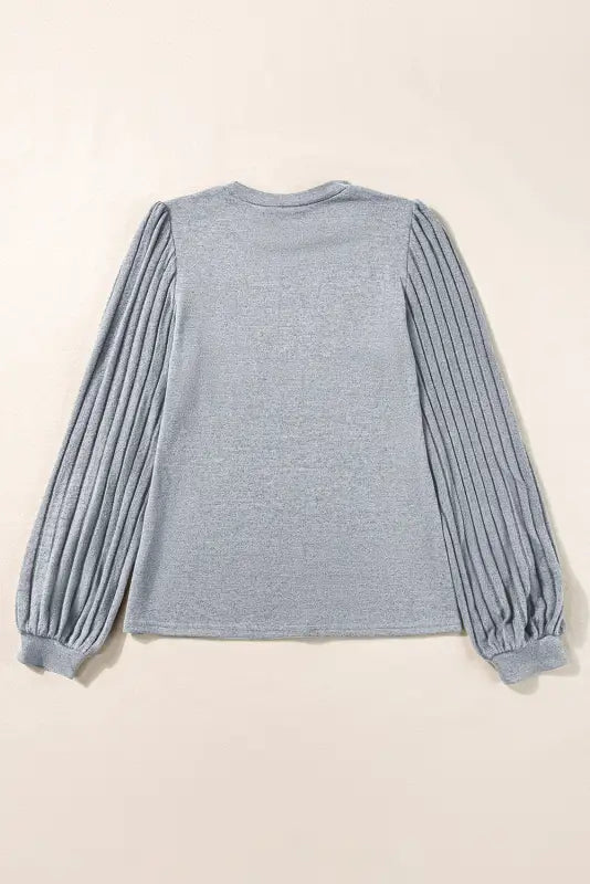 Gray ribbed splicing sleeve round neck t-shirt - tops