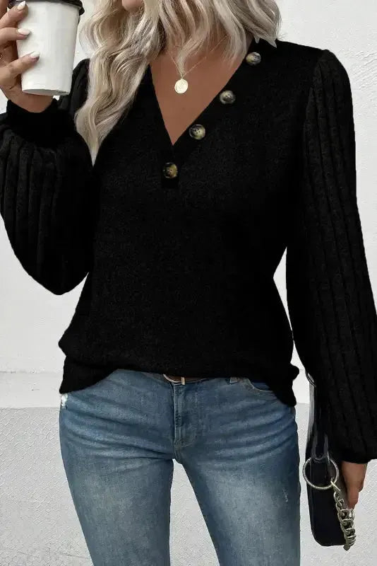 Gray Ribbed Splicing Sleeve Round Neck T-shirt - Fashionfitz