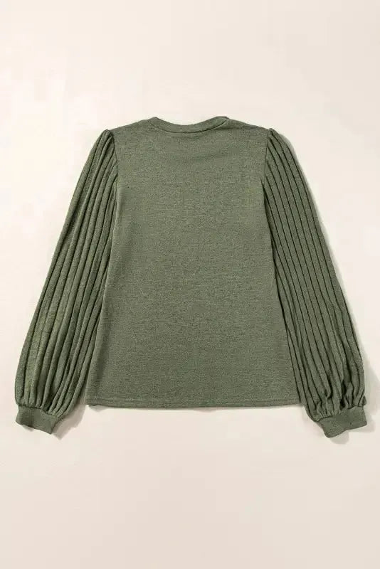 Gray Ribbed Splicing Sleeve Round Neck T-shirt - Fashionfitz
