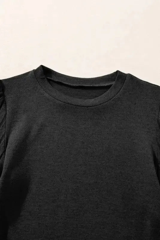 Gray Ribbed Splicing Sleeve Round Neck T-shirt - Fashionfitz