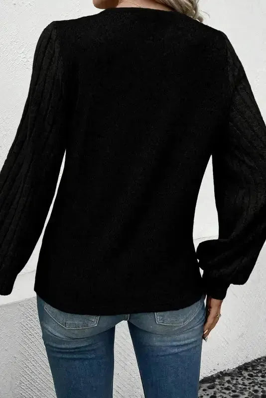 Gray Ribbed Splicing Sleeve Round Neck T-shirt - Fashionfitz