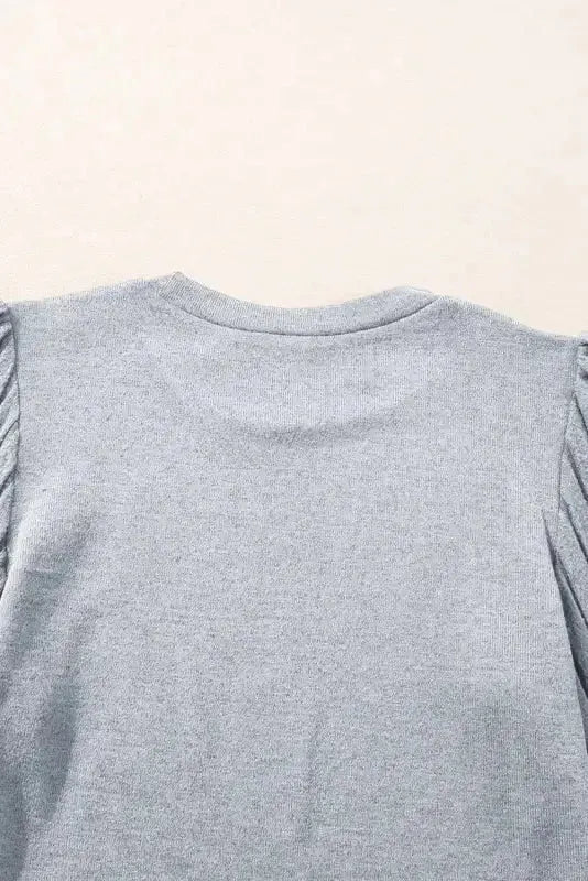 Gray Ribbed Splicing Sleeve Round Neck T-shirt - Fashionfitz
