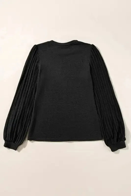 Gray Ribbed Splicing Sleeve Round Neck T-shirt - Fashionfitz