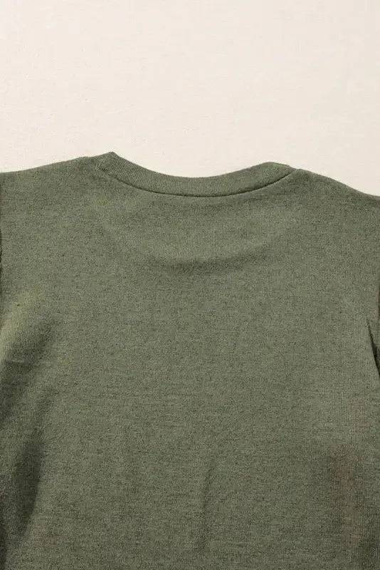 Gray Ribbed Splicing Sleeve Round Neck T-shirt - Fashionfitz