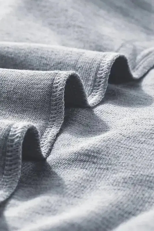 Gray Ribbed Splicing Sleeve Round Neck T-shirt - Fashionfitz