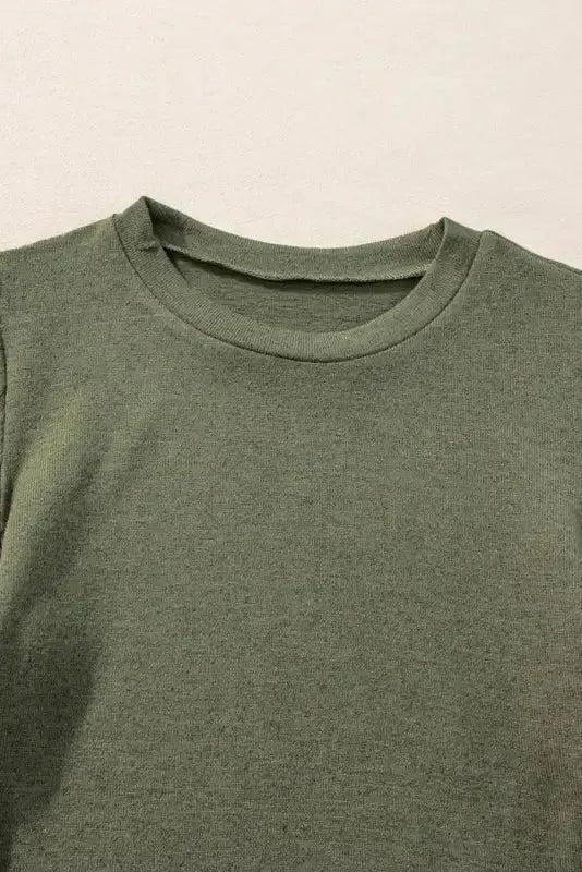 Gray Ribbed Splicing Sleeve Round Neck T-shirt - Fashionfitz