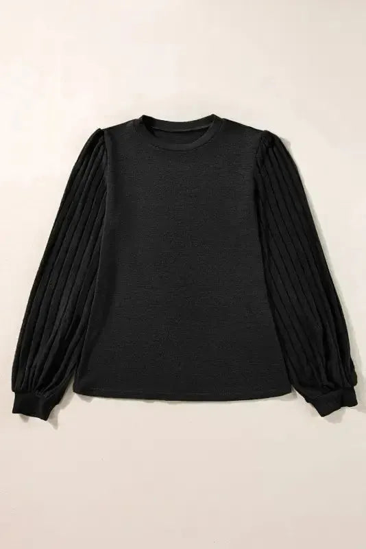 Gray Ribbed Splicing Sleeve Round Neck T-shirt - Fashionfitz