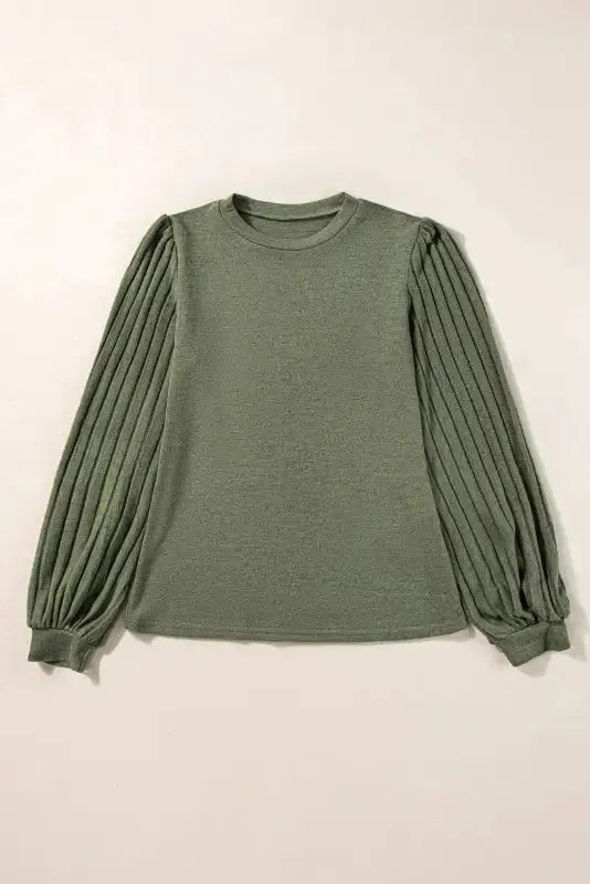 Gray Ribbed Splicing Sleeve Round Neck T-shirt - Fashionfitz