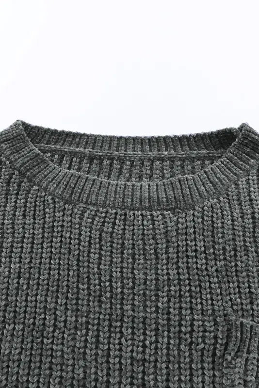 Gray ripped raw hem chunky pullover sweater - sweaters & cardigans