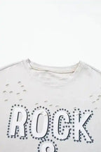 Gray Rock & Roll Graphic Distressed Vintage Tee - Fashionfitz