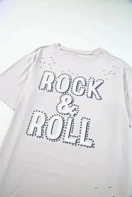 Gray Rock & Roll Graphic Distressed Vintage Tee - Fashionfitz