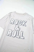 Gray Rock & Roll Graphic Distressed Vintage Tee - Fashionfitz