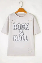 Gray Rock & Roll Graphic Distressed Vintage Tee - Fashionfitz