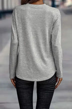 Gray Side Buttons Crew Neck Knit Top - Fashionfitz