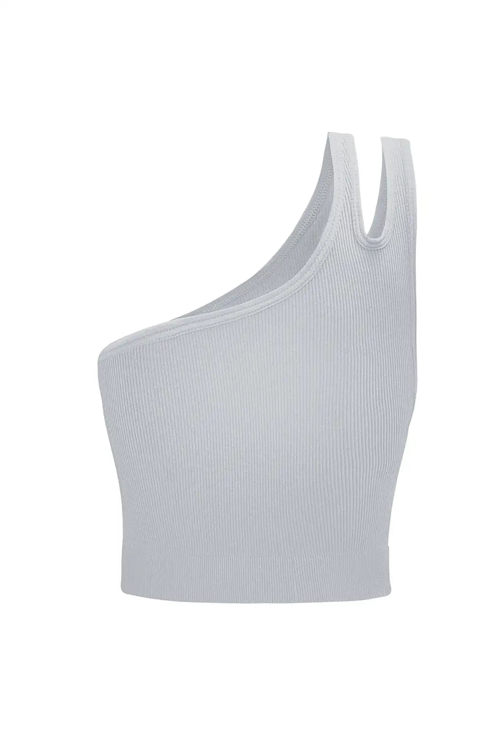 Gray single split shoulder ribbed cropped sports top -
