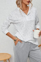 Gray Slouchy Heather Rib Knit Long Sleeve Henley Top - Fashionfitz