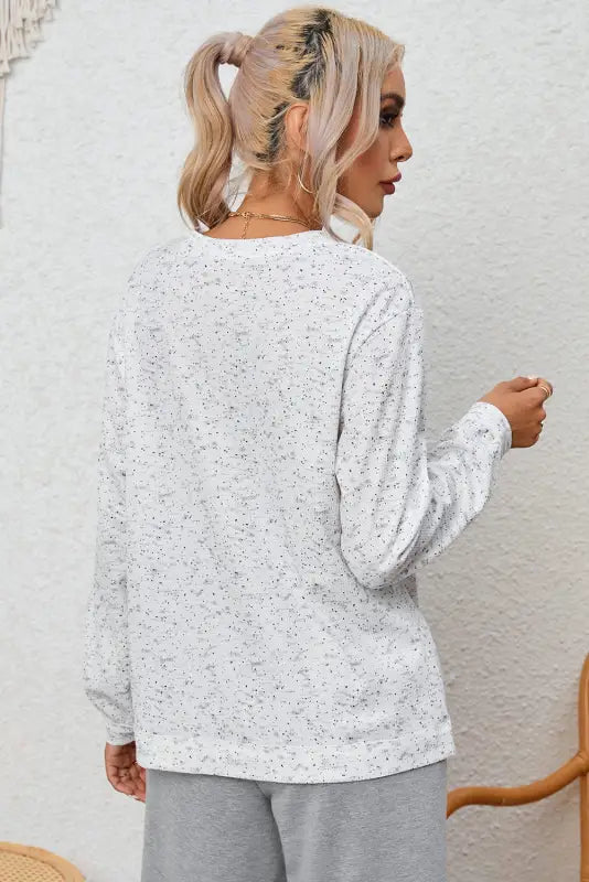 Gray slouchy heather rib knit long sleeve henley top - tops