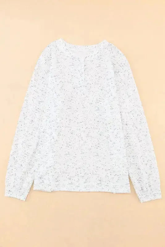 Gray Slouchy Heather Rib Knit Long Sleeve Henley Top - Fashionfitz