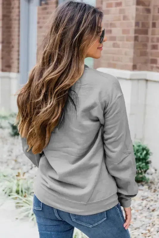 Gray Solid Classic Crewneck Pullover Sweatshirt - Fashionfitz