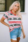 Gray star and stripe print v-neck casual t-shirt - t-shirts