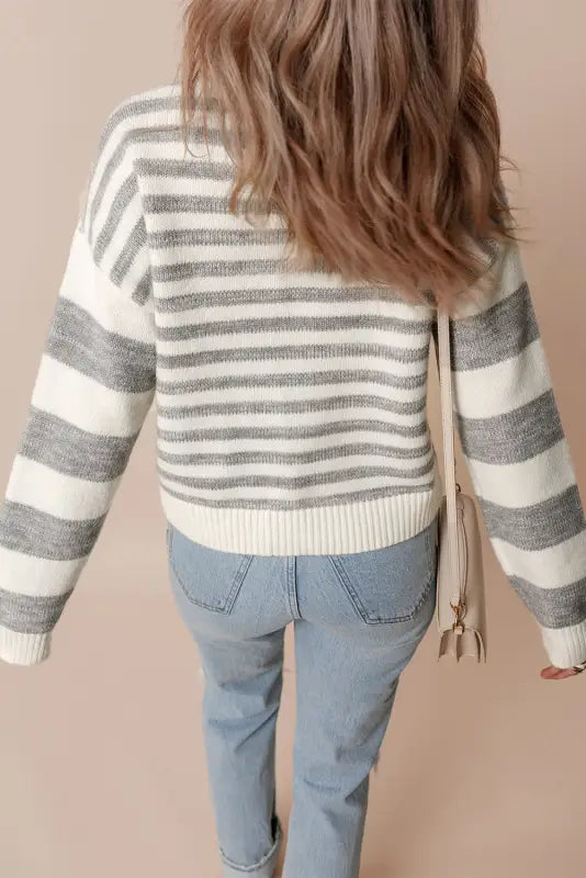 Cozy gray stripe crewneck sweater | casual & comfortable