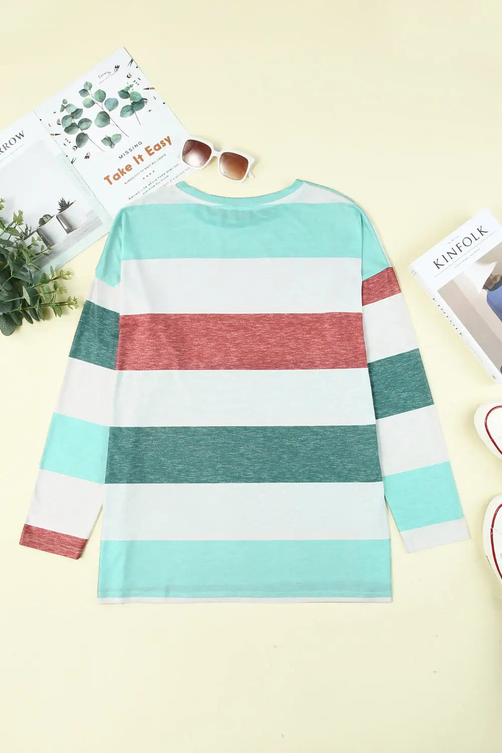 Gray stripe plus size colorblock pullover top