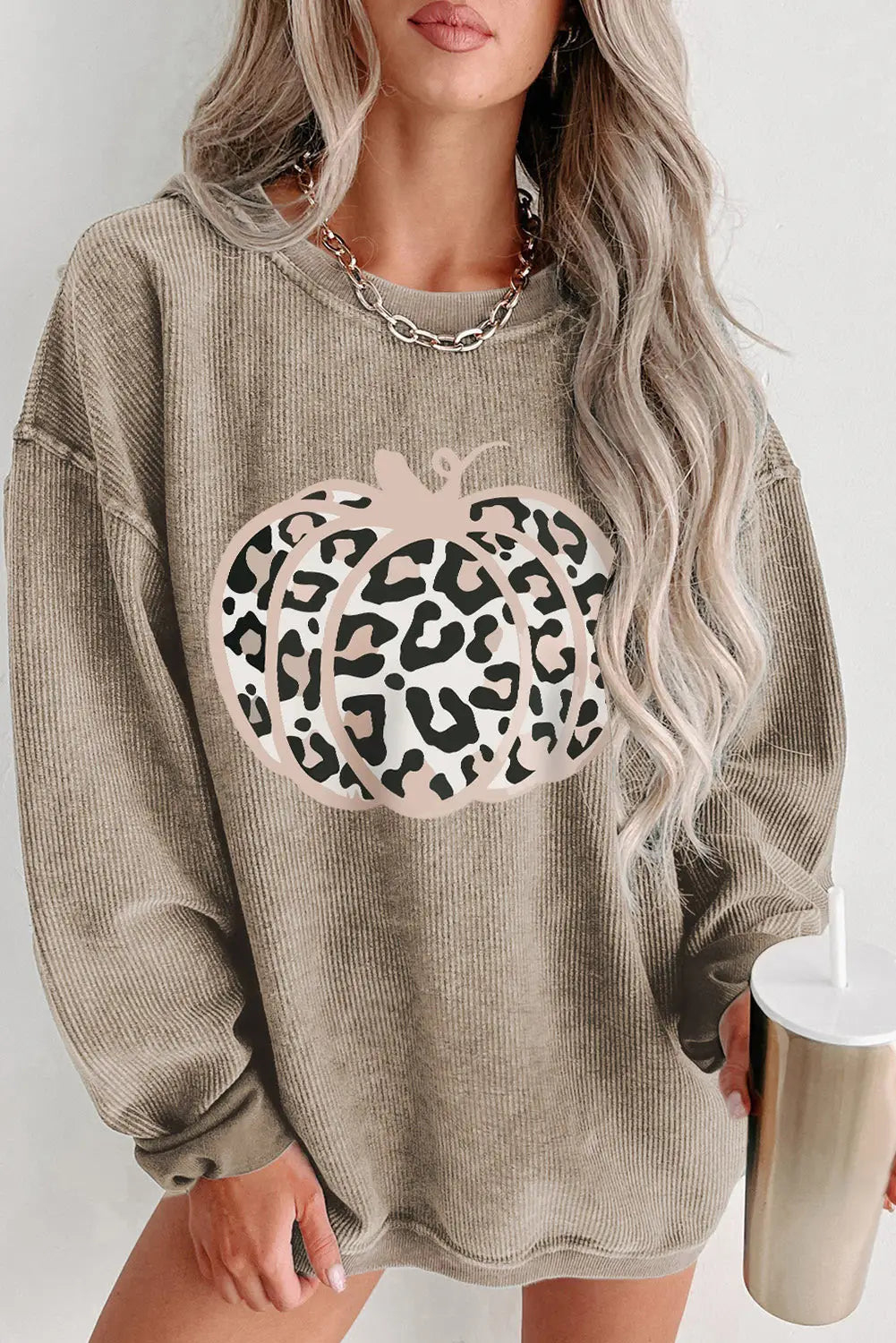 Gray summer lovin graphic textured pullover sweatshirt - khaki1 / s / 100% polyester - sweatshirts & hoodies