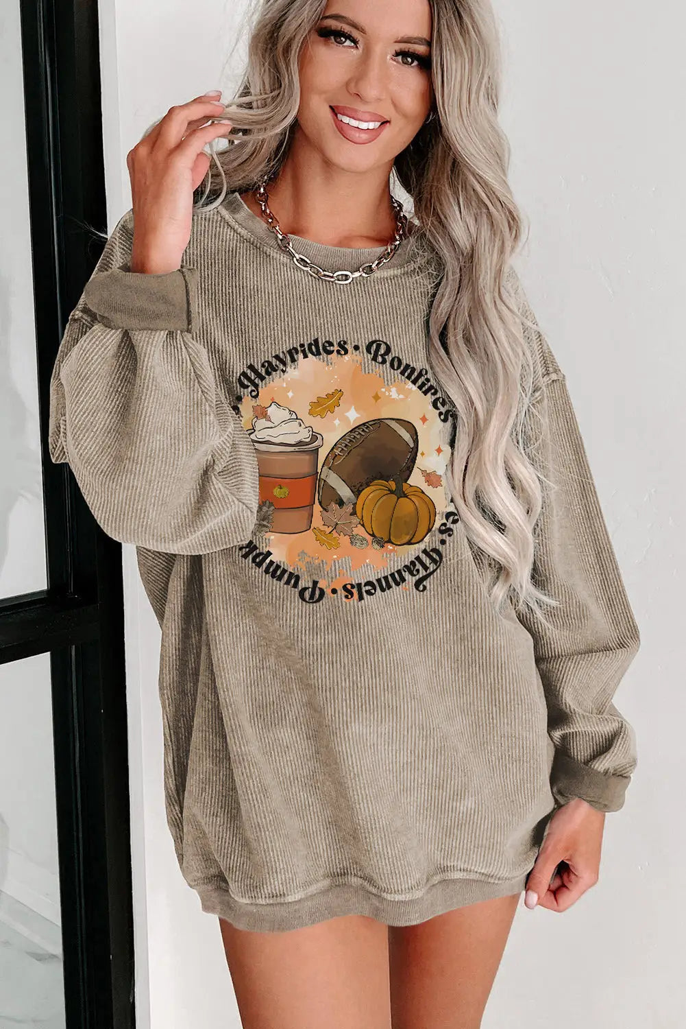 Gray summer lovin graphic textured pullover sweatshirt - sweatshirts & hoodies