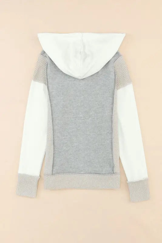 Gray textured knit patchwork hoodie - hoodies