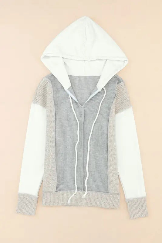 Gray textured knit patchwork hoodie - hoodies