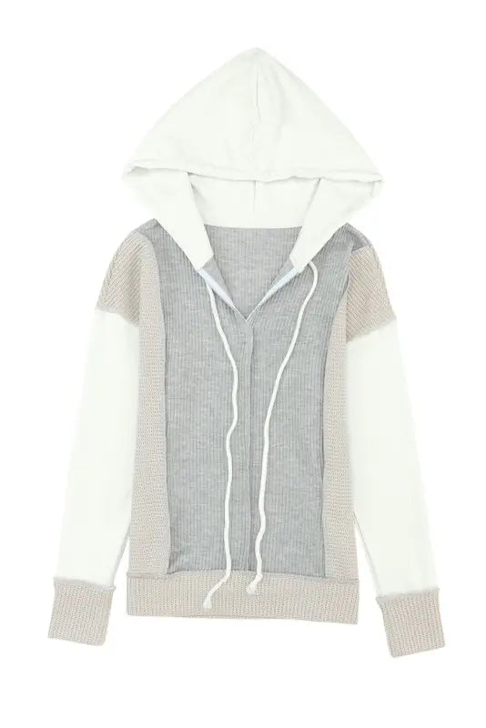 Gray textured knit patchwork hoodie - hoodies