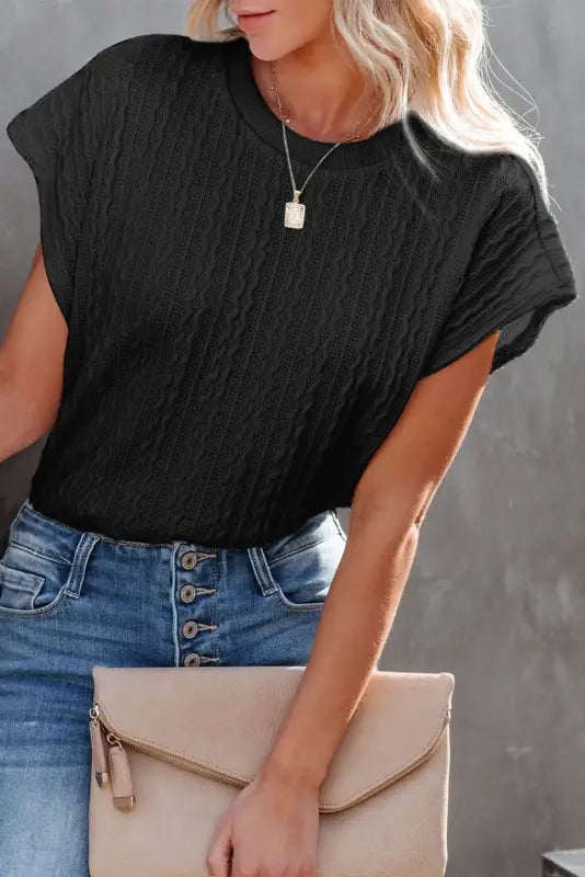 Gray textured knit short sleeve top - t-shirts