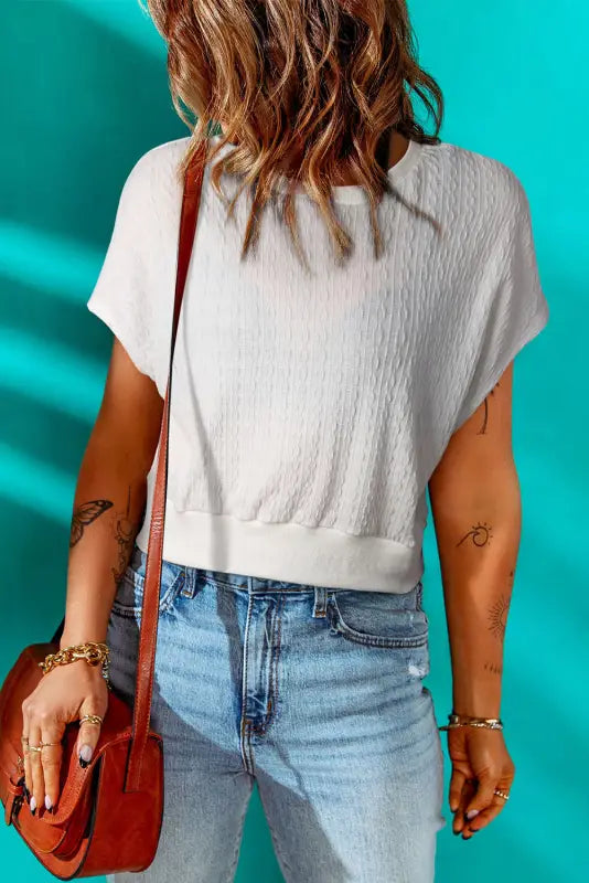 Gray textured knit short sleeve top - t-shirts