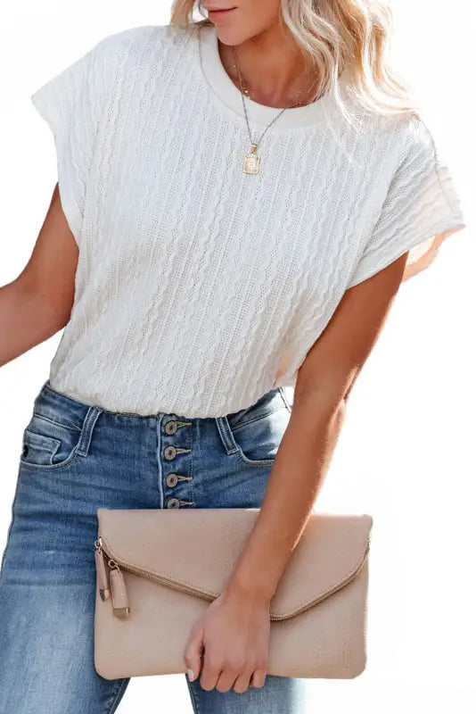 Gray textured knit short sleeve top - t-shirts