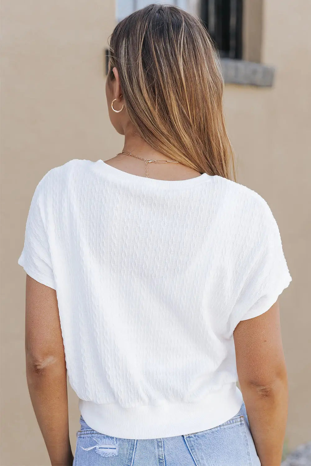 Gray textured knit short sleeve top - t-shirts