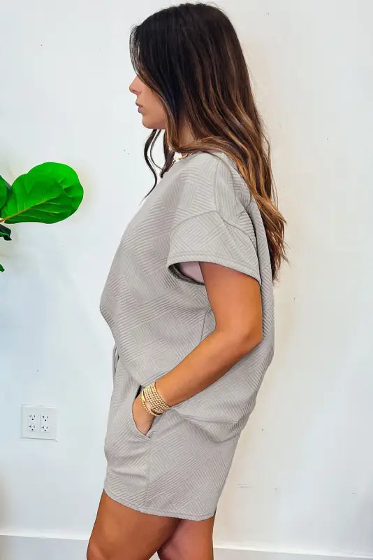 Gray textured shorts set - two piece sets