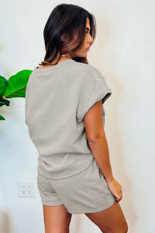 Gray textured shorts set - two piece sets