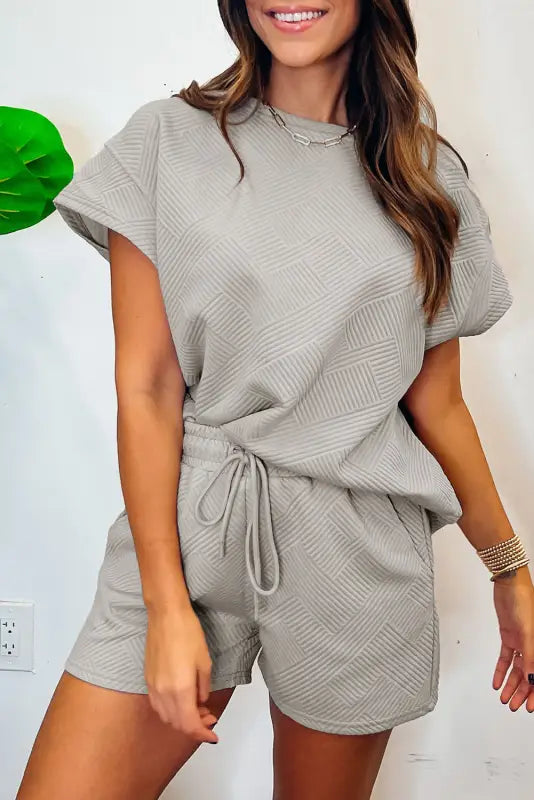 Gray textured shorts set - two piece sets