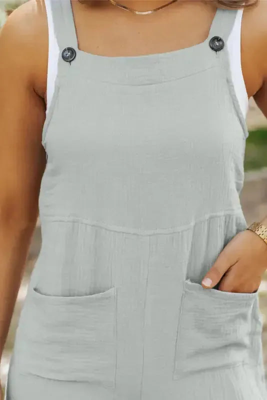 Gray Textured Wide Leg Overall with Pockets - Fashionfitz