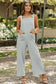 Gray textured wide leg overall with pockets - bottoms