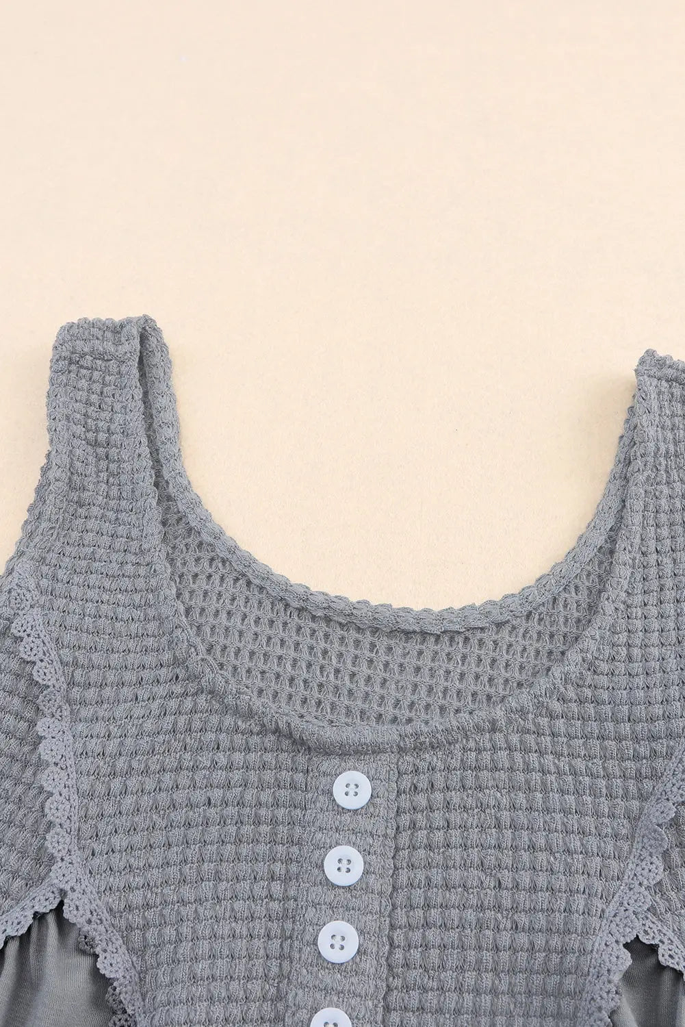 Gray thermal knit panel babydoll tank top - tops