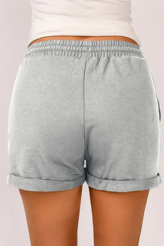 Gray tie waist side pockets cuffed lounge shorts