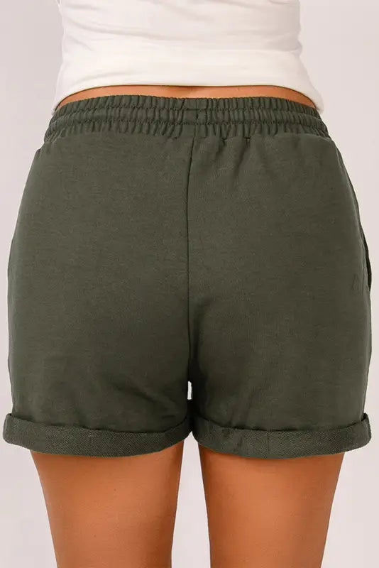 Gray tie waist side pockets cuffed lounge shorts