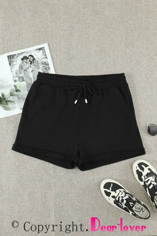 Gray tie waist side pockets cuffed lounge shorts