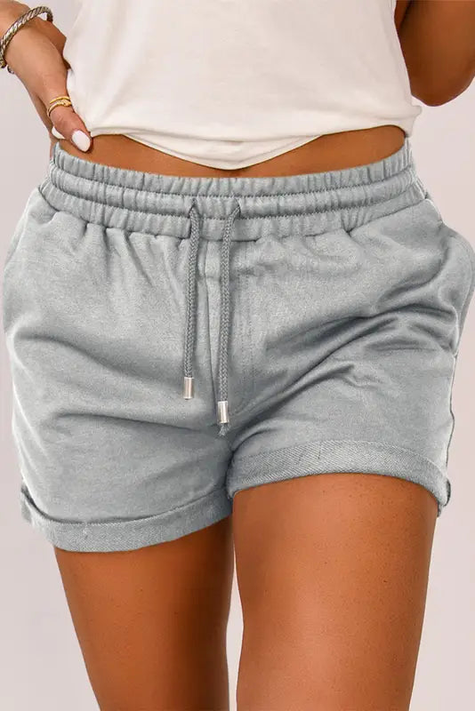 Gray tie waist side pockets cuffed lounge shorts